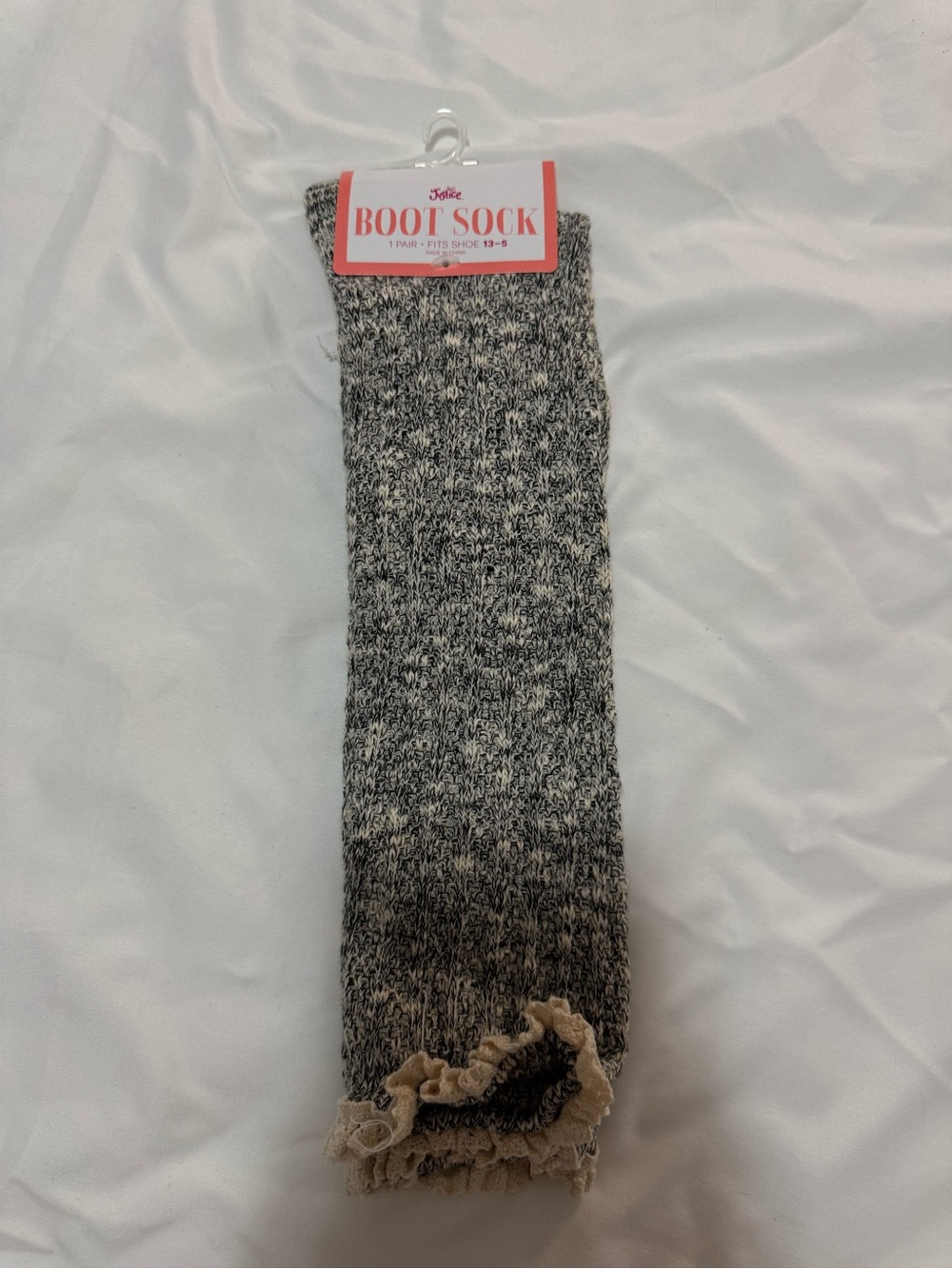 Justice Grey Marled Boot Socks with Cream Ruffle